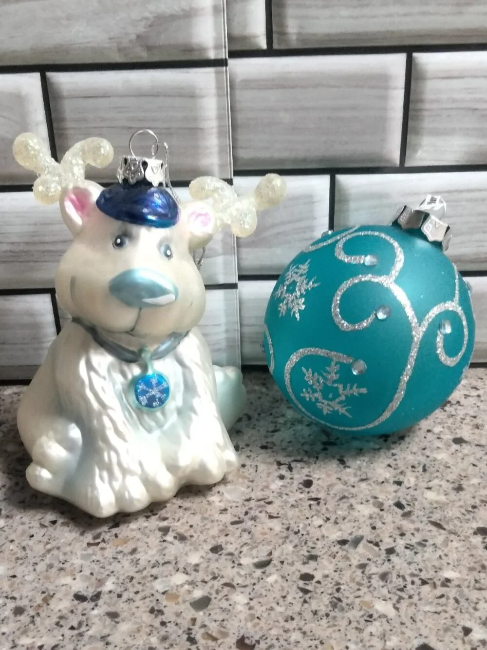 DUO: Vintage Blown Glass Reindeer & NWT Blue Glass Ornaments